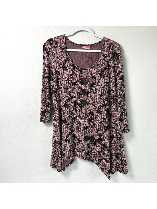 Tianello Tops - Tianello Asbury Tunic Top Womens M Black PInk Geometric 3/4 Sleeve Artsy USA